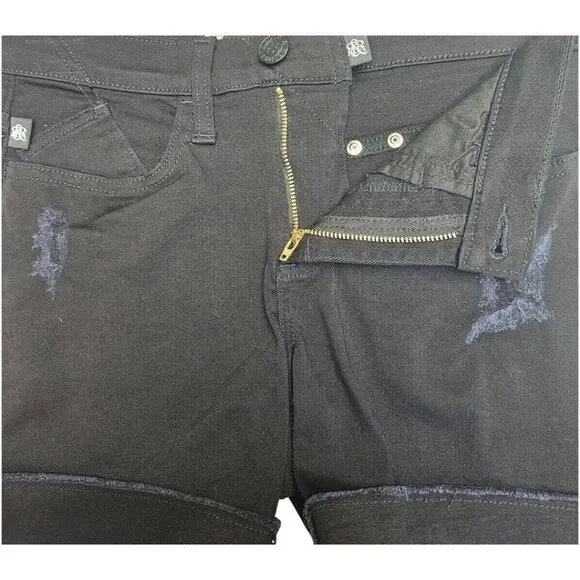 NWT ROCKβ& REPUBLIC Women's distressed rivet mid- rise black sexy shorts Size 4 - Picture 8 of 16